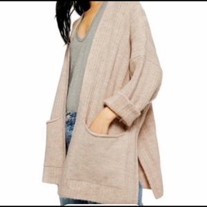 Topshop Oatmeal Long Open Cardigan Sweater Ribbed